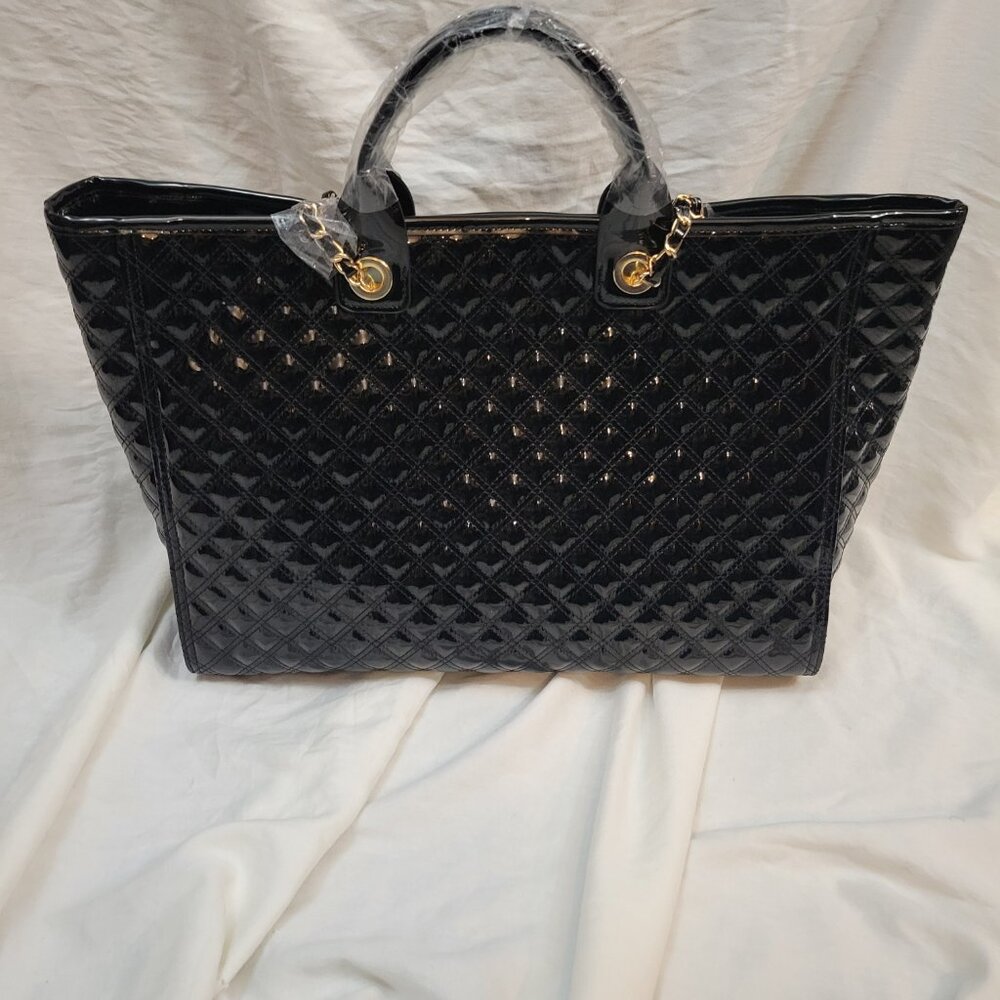 Caroline Hill Melissa Black Patent Leather Tote Handbag - Picture 8 of 11